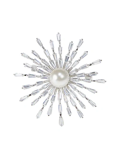 Cz By Kenneth Jay Lane Women's Faux Pearl & Cubic Zirconia Starburst Brooch In White