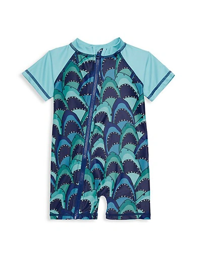 Andy & Evan Baby Boy's 1-piece Shark-print Swim Romper In Aqua Shark