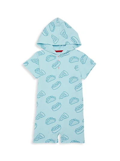 Andy & Evan Baby Boy's Fave Foods-print Hooded Romper In Blue