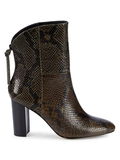 Charles David Snakeskin-embossed Leather Bootie In Olive Black