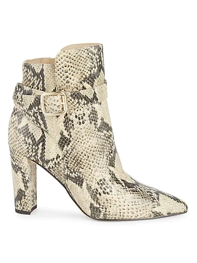 Sam Edelman Rita Snakeskin Embossed Leather Point-toe Booties In Black Nude