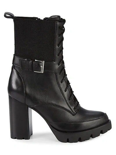Charles David Govern Leather Stack-heel Lace-up Booties In Black
