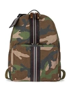 VALENTINO GARAVANI STRIPED LEATHER-TRIM CAMO BACKPACK,0400012344342