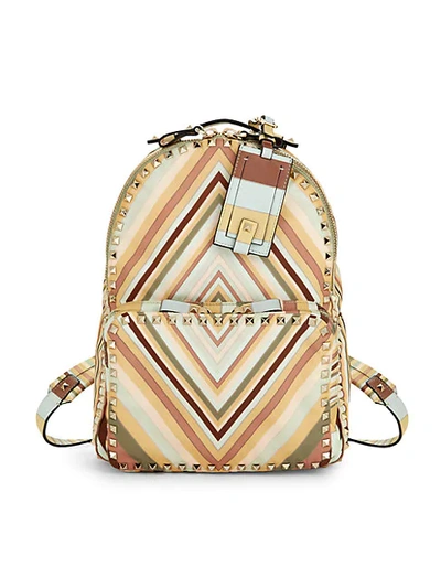 Valentino Garavani Medium Rockstud Geometric Backpack In Orange Multi