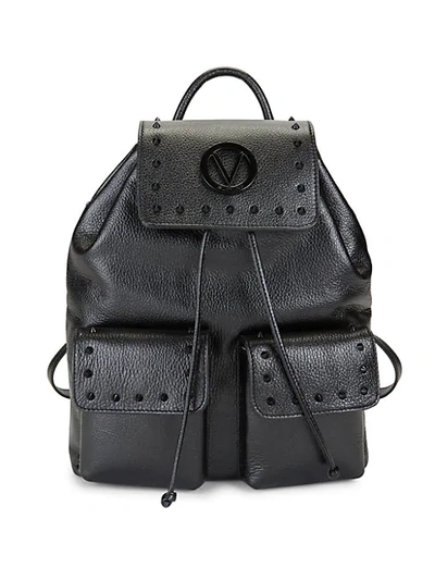 Valentino By Mario Valentino Simeon Rockstud Pebbled-leather Backpack In Black