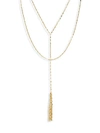 SAKS FIFTH AVENUE 14 GOLD MIRRORED DOUBLE CHAIN Y-DROP NECKLACE,0400010393324