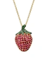 SAKS FIFTH AVENUE FRUIT 14K GOLD, RUBY, PINK SAPPHIRE & TSAVORITE STRAWBERRY PENDANT NECKLACE,0400011537123