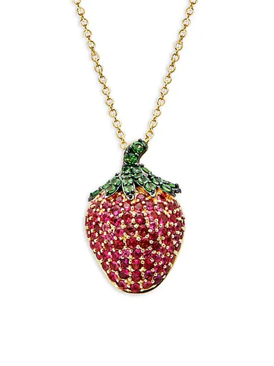 Saks Fifth Avenue Fruit 14k Gold, Ruby, Pink Sapphire & Tsavorite Strawberry Pendant Necklace