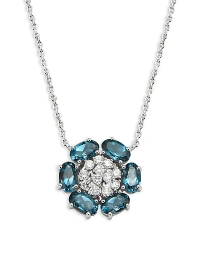 Hueb 18k White Gold, Blue Topaz & Diamond Pendant Necklace