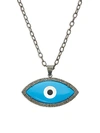 SAKS FIFTH AVENUE STERLING SILVER, DIAMOND & TURQUOISE EYE PENDANT NECKLACE,0400012089758