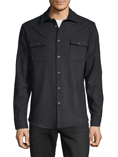 Karl Lagerfeld Long-sleeve Wool-blend Shirt In Grey
