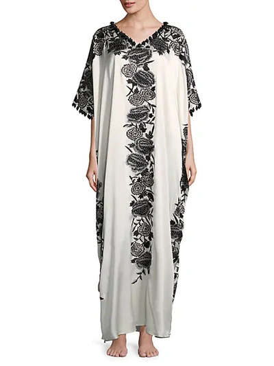 Natori Illusion Square Silk Caftan In Ivory Black