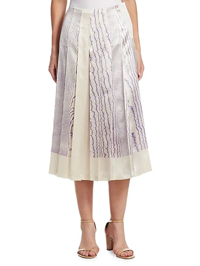 Victoria Beckham Printed Pleated Satin Skirt In Purple Ivory