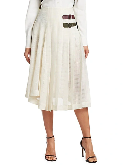 Victoria Beckham Pleated Open Weave Skirt In Cream