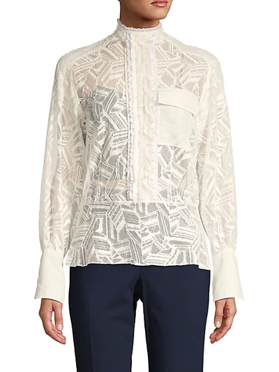 Chloé Embroidered Lace Cotton-blend Blouse In Iconic Milk