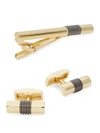 HICKEY FREEMAN 3-PIECE TWO-TONE CUFFLINKS & TIE BAR SET,0400010958242