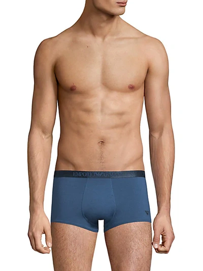 Emporio Armani Logo Cotton-blend Boxer Briefs In Solid Dark Blue