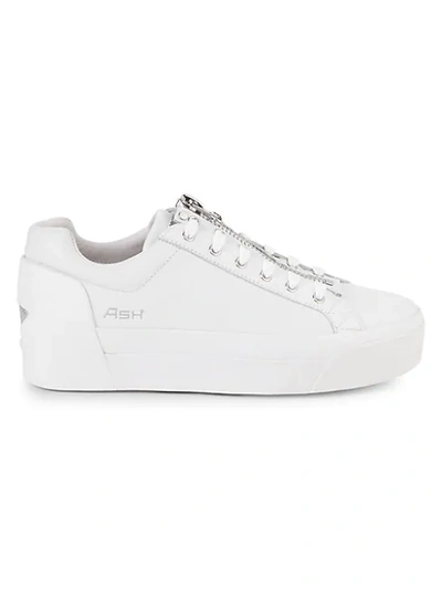 Ash Buzz Leather Platform Trainers In White Grey