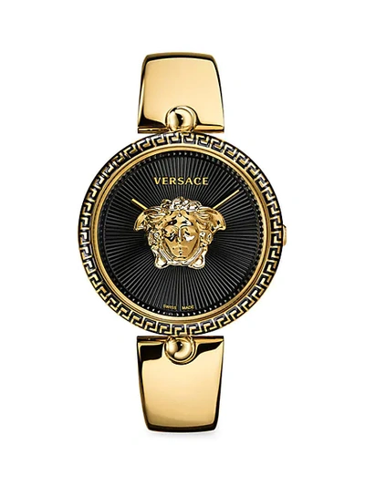Versace Logo Black Dial & Goldtone Ip Bracelet Watch
