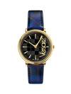 Versace Goldtone Stainless Steel & Plaid Leather-strap Watch