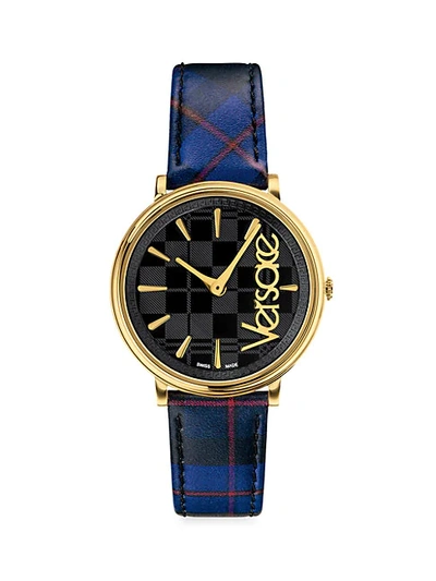 Versace Goldtone Stainless Steel & Plaid Leather-strap Watch