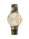 VERSACE STAINLESS STEEL & PLAID LEATHER-STRAP WATCH,0400011616088