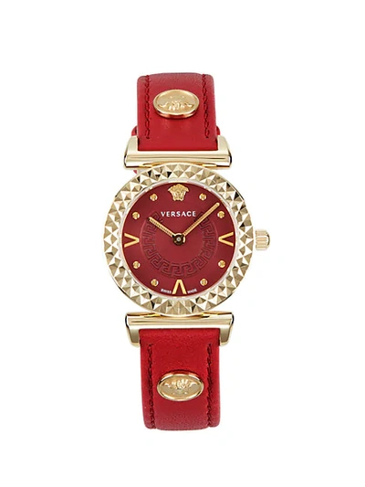 Versace Stainless Steel & Leather Strap Watch