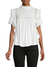 FREE PEOPLE RUFFLED LACE-TRIMMED COTTON TOP,0400012301209