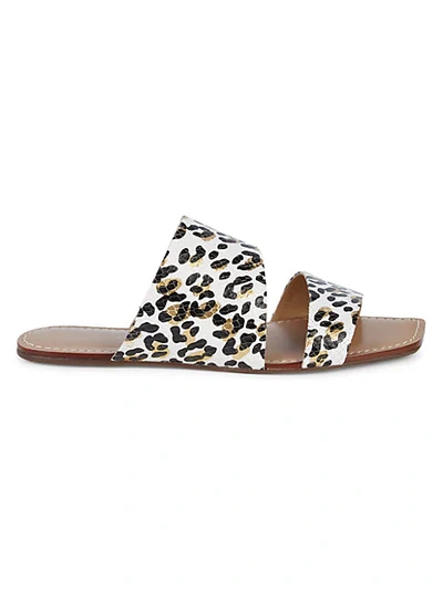 Saks Fifth Avenue Leopard-print Leather Slides In Tan