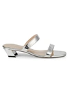 Stuart Weitzman Ava Low-heel Metallic Leather Slide Sandal In Silver Reflector