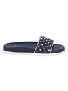 Valentino Garavani Free Rockstud Spike Quilted Leather Slides In Navy