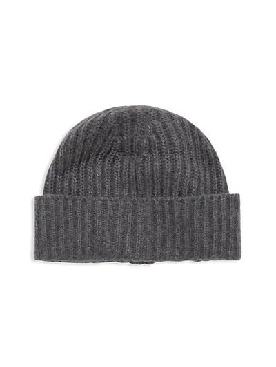 Portolano Men's Cashmere Ribbed Beanie In Medium Heather Grey