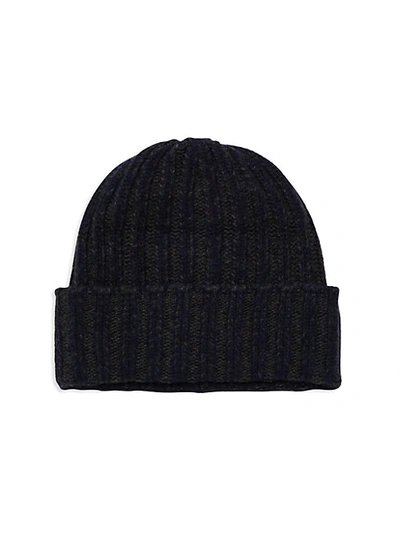 Portolano Ribbed Cashmere Beanie In Navy Charcoal