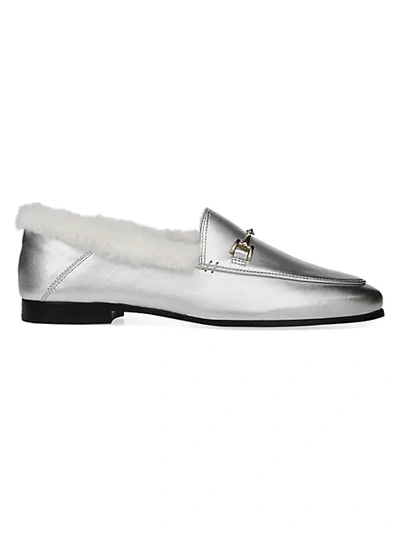 Sam Edelman Loraine Faux-fur Leather Loafers In Silver