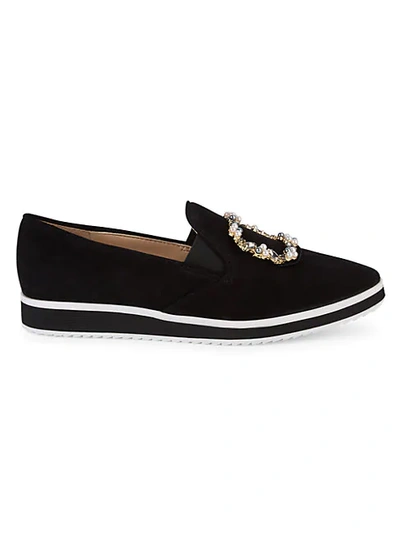 Karl Lagerfeld Kalana Faux Pearl Embellished Suede Loafers In Black