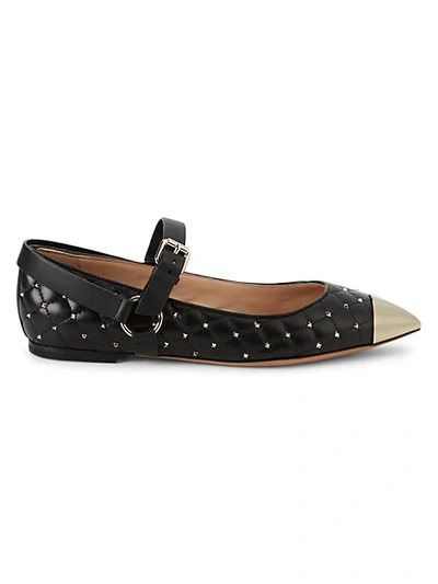 Valentino Garavani Rockstud Quilted Leather Point-toe Flats In Nero