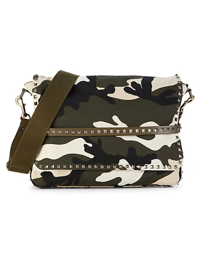 Valentino Garavani Rockstud Camo Messenger Bag In Army White