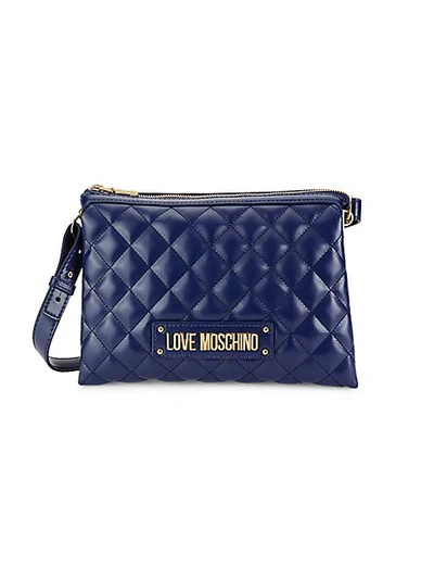 Love Moschino Double Quilted Crossbody In Blue