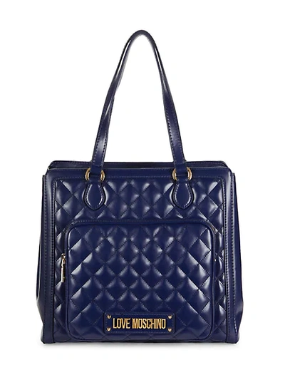 Love Moschino Front Pocket Quilted Tote In Blue