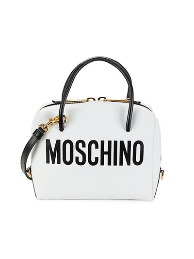 Moschino Logo Leather Dome Satchel In White