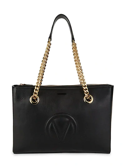 Valentino By Mario Valentino Floralie Leather & Chain Strap Shoulder Bag In Black