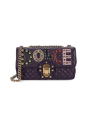 Dolce & Gabbana Studded & Quilted Leather Shoulder Bag In Violet