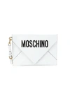 MOSCHINO LOGO LEATHER CONVERTIBLE WRISTLET CLUTCH,0400012258010