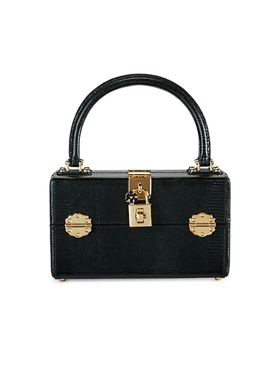 Dolce & Gabbana Embossed Leather Lock Box Handbag In Black