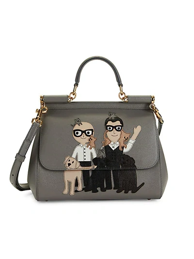Dolce & Gabbana D & G Family-print Leather Satchel In Grey