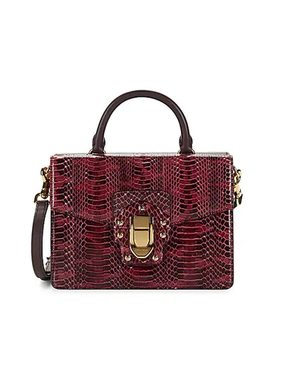 Dolce & Gabbana Lucia Snakeskin Leather Box Top Handle Bag In Bordeaux