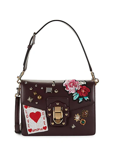 Dolce & Gabbana Lucia Stud & Buckle Beaded Leather Bag In Bordeaux