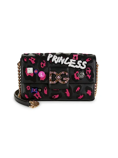 Dolce & Gabbana Dg Millennial Princess Embellished Leather Shoulder Bag In Black Fuchsia