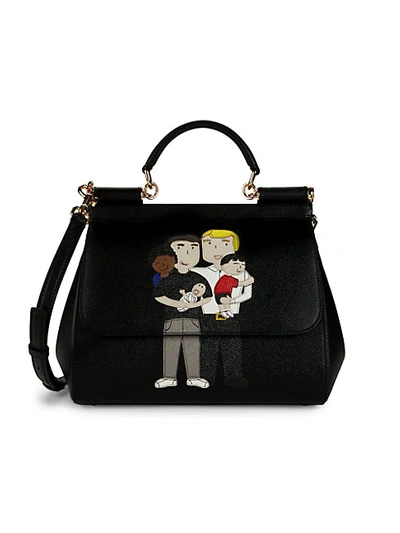 Dolce & Gabbana Graphic Pebbled Leather Top Handle Bag In Black