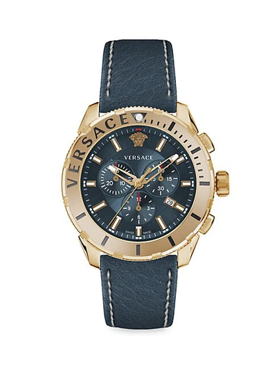 Versace Logo Stainless Steel & Leather-strap Chronograph Watch In Gold